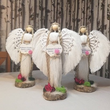stojące aniołki prezent  makrama handmade
