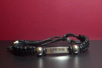 Bransoletka handmade czarna, z napisem dream