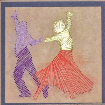 Kartka haftowana - Tańcząca para 