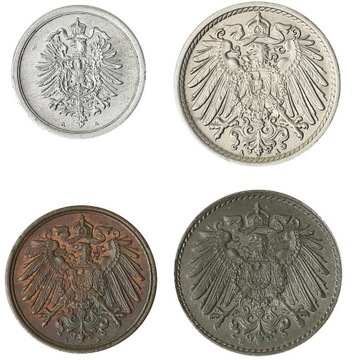 4 x Fenig Pfennig: 1900 A, 1914 A, 1917 A, 1920 E