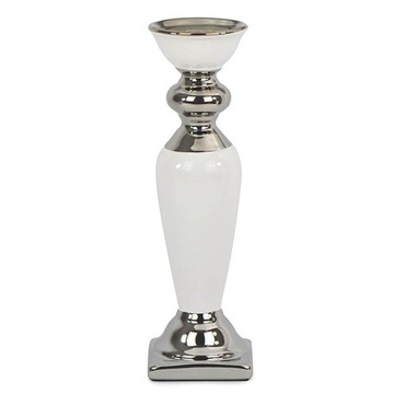 Świecznik ceramiczny biało-srebrny 31 cm Glamour 
