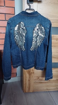 Kurtka jeansowa z cekinami skrzydła r. 42 XL