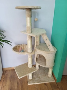 Drapak dla kota beżowy domek wieża 5 poziomów