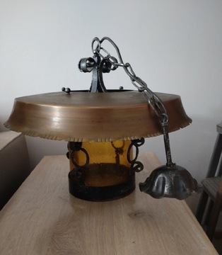 stara stylowa lampa wisząca miedziana vintage 