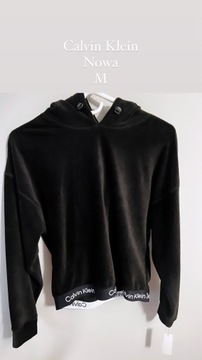 Calvin Klein czarna bluza welurowa logo M 38