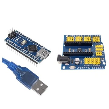 Arduino Nano + płytka rozszerzeń + kabel USB Mini