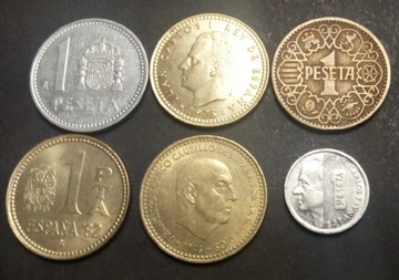 Zestaw monet Hiszpania 1 peseta różne roczniki