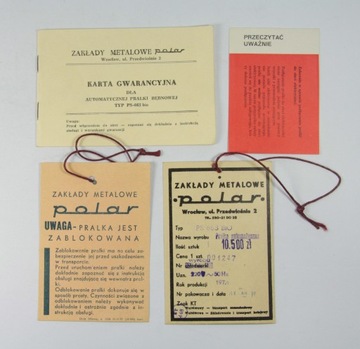 Karta Gwarancyjna pralki POLAR 1971r.