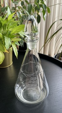 Karafka szklana vintage ręczny szlif PRL