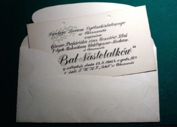 Stare zaproszenie bal Chrzanów kaligrafia 1966r