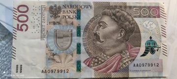 banknot 500 zł seria AA 0979912