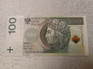 Banknot 100 zł GD 1542451 RADAR UNC 