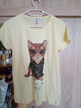 Cytrynowa koszulka z kotem rozmiar L