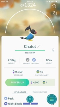 CHATOT REGIONAL POKEMON GO LVL 28 (SAFE TRADE)