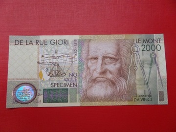 Specimen Leonardo Da Vinci Numerator De La Rue UNC