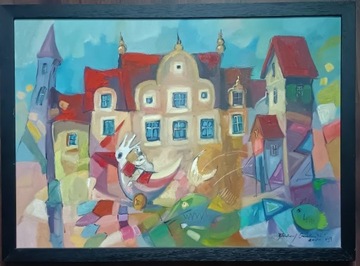 Gudański obraz trójwymiarowy olej 75cm x 55cm 