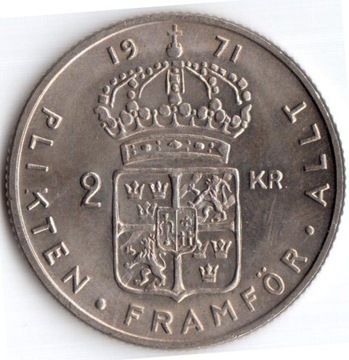 SZWECJA, 2 korony 1971, KM#827a, UNC