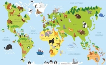 Naklejka mapa świata zwierząt po POLSKU!