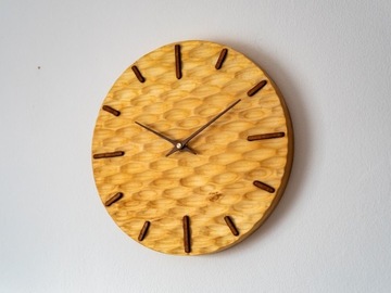 Ręcznie wykonany, zegar ścienny z drewna drewniany