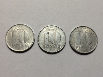 10 Pfennig fenigów 3 sztuki  Niemcy DDR  NRD
