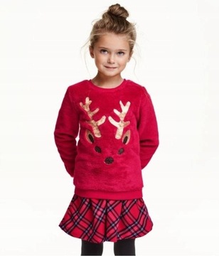 H&M bluza puchata świąteczna renifer 110 116
