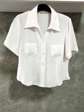 Biała szyfonowa bluzka na guziczki, L