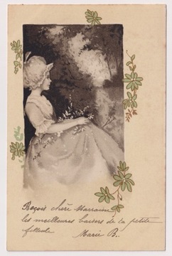 Dziewczyna Moda Kwiaty 1902r LITOGRAFIA