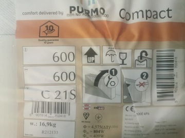 PURMO COMPACT - GRZEJNIK PŁYTOWY C21S 600x600