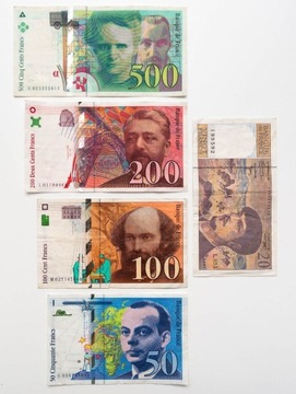 Banknoty Francja 500 - 20 franków set 5 szt.