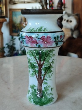 Stary wazon szklany, ręcznie malowany vintage 