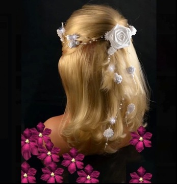 stroik do włosów biały różyczki