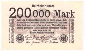 Niemcy, banknot 200.000 marek 1923 - st. 1/-1