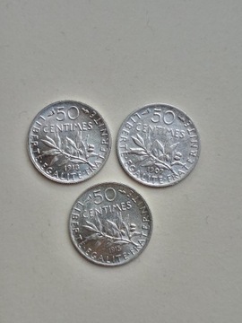 4 x Srebrna moneta 50 Centimes Francja