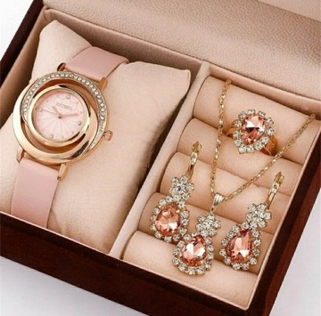 Zestaw biżuterii zegarek na rękę rose gold komplet