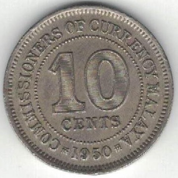 Malaje Brytyjskie 10 centów 1950 19,5 mm nr 2