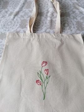 Jasna torba bawełniana shoperka z tulipanem kwiat