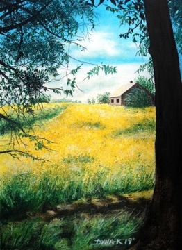 Piękny obraz lato / pejzaż, pastel 50 x 70 cm 