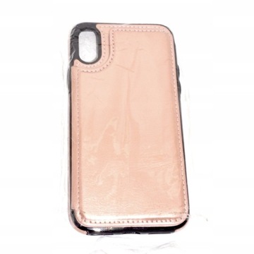 Etui z portfelem na iPhone X/XS,ze skóry rose gold