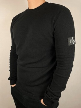 Sweter Calvin Klein czarny M z patką na ramieniu
