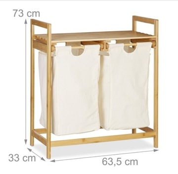 Kosz na pranie z półką bambusowy 2x30L 