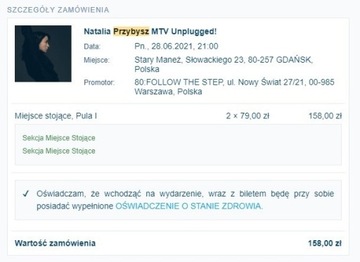 Natalia Przybysz MTV Unplugged! 2 bilety koncert w