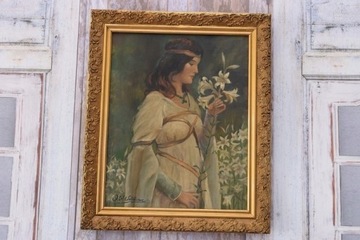 John William Waterhouse - Kobieta w Białej Sukience - Stary Obraz z UK