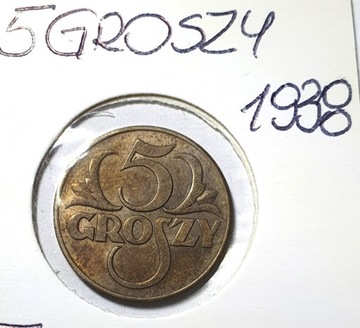 5 groszy 1938r, II RP , brąz