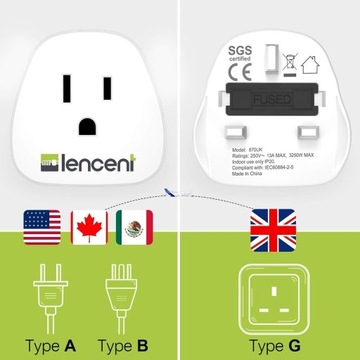 Przejściówka LENCENT US to UK Plug Adapter 