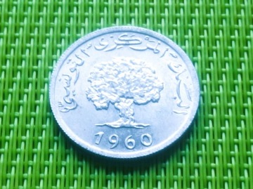 TUNEZJA 1960 - 5 Milliemes Milimów Drzewo Y40