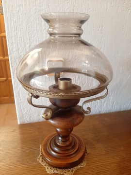 Lampa stojąca drewniana ze szklanym Kloszem
