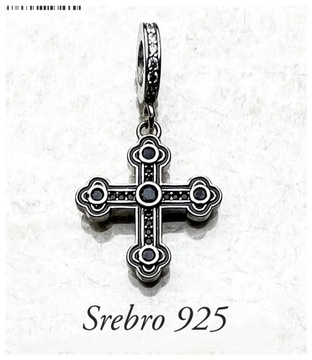 Charms Pandora Czarny Krzyż Srebro 925 Vintage