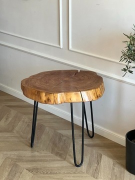 Stolik kawowy drewniany - plaster drewna