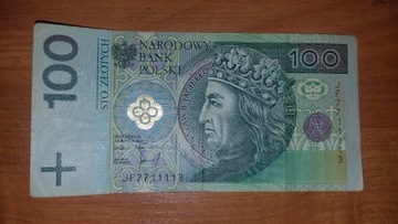 Banknot obiegowy 100 zł ładny numer JF 7711113