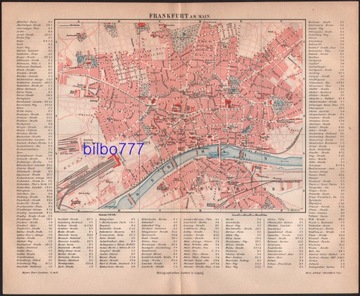 FRANKFURT NAD MENEM stary plan miasta z 1888 roku